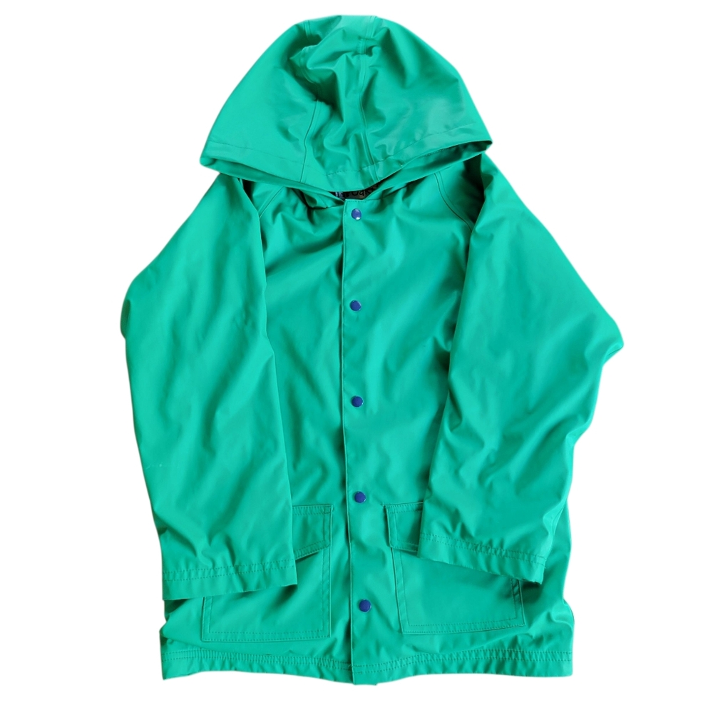 Oaki Kids' Green Fleece Lined Cozy Hooded Waterproof Button Raincoat, Size 8